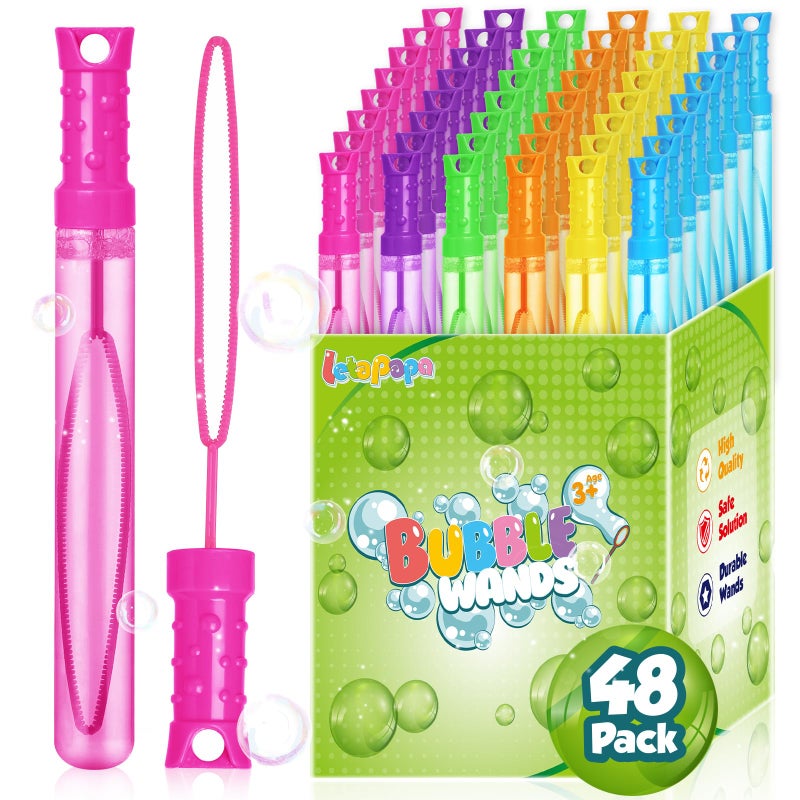 Letapapa Bubble Wand 48 Pcs Bubble Wands Bulk in 6 Colors Bubble Party Favors for Kids Summer Toys Indoor Outdoor Activity Themed Birthday Wedding for Girls Boys - Image 2