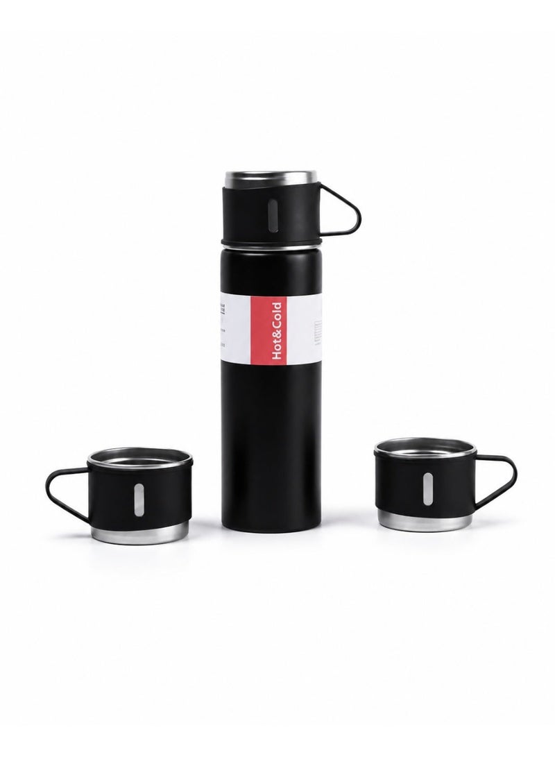 Vacuum Flask كذا هوم ترمس ستانلس ستيل، قطعة واحدة، زجاجة حرارية مزدوجة العزل باللون الأسود والفضي بغطاء كوب للمشروبات الساخنة والباردة والسفر - Image 1