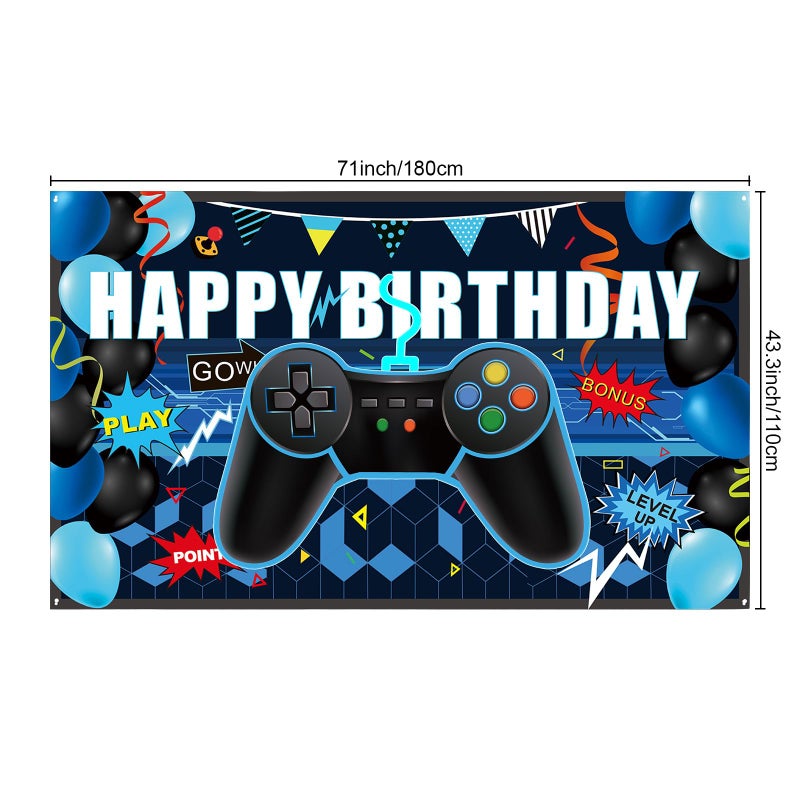 Skylety 34 Pcs Video Game Birthday Decorations Set Gamer Party Supplies with Gamer Backdrop Controller Foil Balloons Table Cover Blue Black Balloons Gaming Themed Pack for Game Night, Room Decor - Image 2