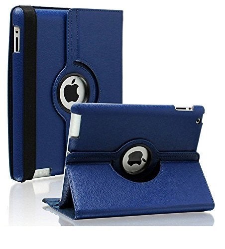 MOCA 360°Degree Rotating PU Leather Smart Flip Case Cover for Apple iPad 2 3 4 flip case Cover Models. A1460 A1459 A1458 A1416 A1430 A1403 A1397 A1396 A1395 (Dark Blue) - Image 1