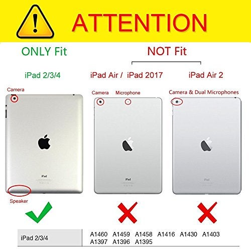 MOCA 360°Degree Rotating PU Leather Smart Flip Case Cover for Apple iPad 2 3 4 flip case Cover Models. A1460 A1459 A1458 A1416 A1430 A1403 A1397 A1396 A1395 (Dark Blue) - Image 3