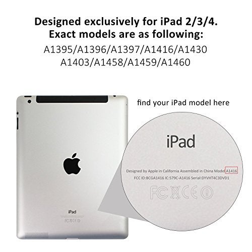 MOCA 360°Degree Rotating PU Leather Smart Flip Case Cover for Apple iPad 2 3 4 flip case Cover Models. A1460 A1459 A1458 A1416 A1430 A1403 A1397 A1396 A1395 (Dark Blue) - Image 2