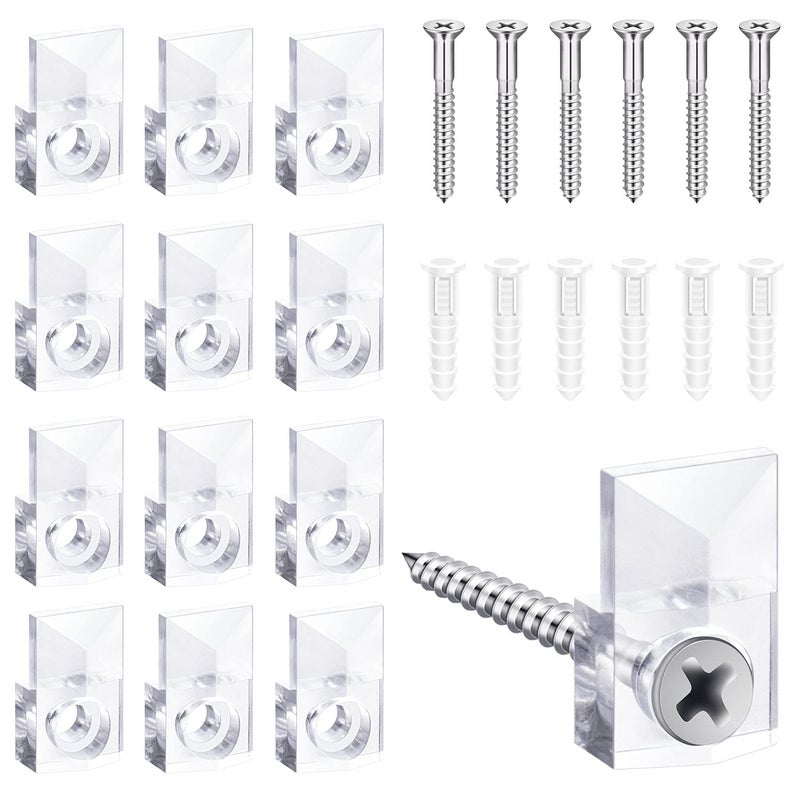 BAGTeck 22 Sets of Mirror Holder Clips Kit,Crystal Clear Plastic Mirror Clip,Mirror Holder Clips Glass Retainer Clips Kit,Mirror Hanging Kit with Screws and Fixed Mirror Box Door(Classic Style) - Image 1