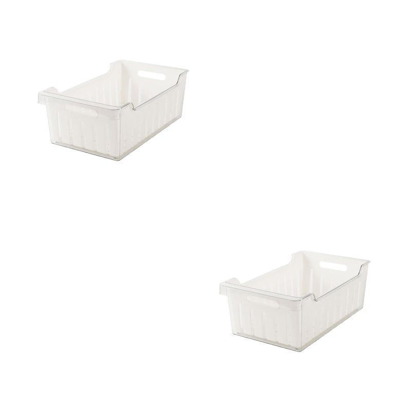2 Sets Large Capacity Double-Layer Storage Box Food Box (Transparent White) - Image 1