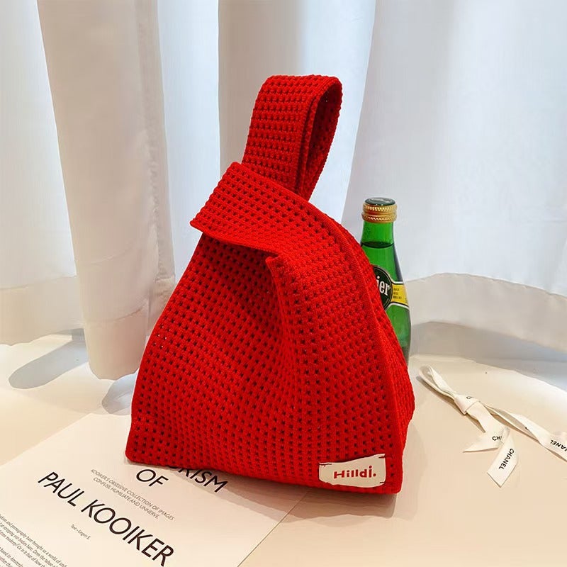 Korean Chic Simple Retro Cut Out Knitted Large-Capacity Knitted Bag Handbag Vest Bag Open Knitted Bag - Image 2
