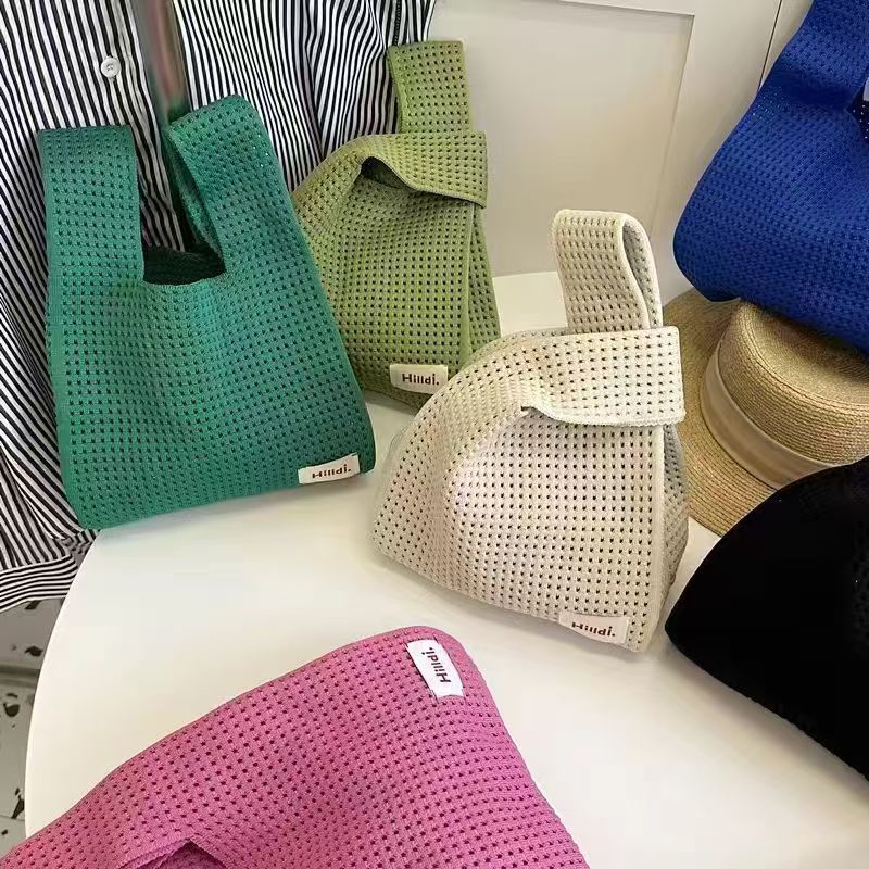 Korean Chic Simple Retro Cut Out Knitted Large-Capacity Knitted Bag Handbag Vest Bag Open Knitted Bag - Image 4