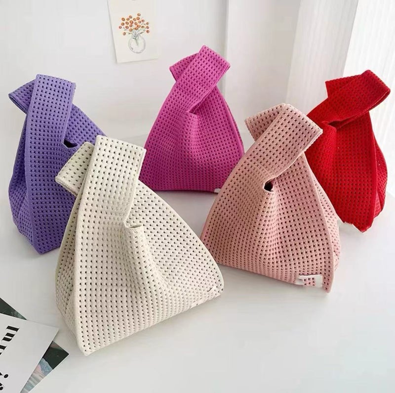 Korean Chic Simple Retro Cut Out Knitted Large-Capacity Knitted Bag Handbag Vest Bag Open Knitted Bag - Image 3