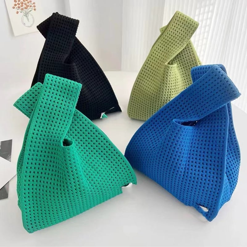 Korean Chic Simple Retro Cut Out Knitted Large-Capacity Knitted Bag Handbag Vest Bag Open Knitted Bag - Image 5
