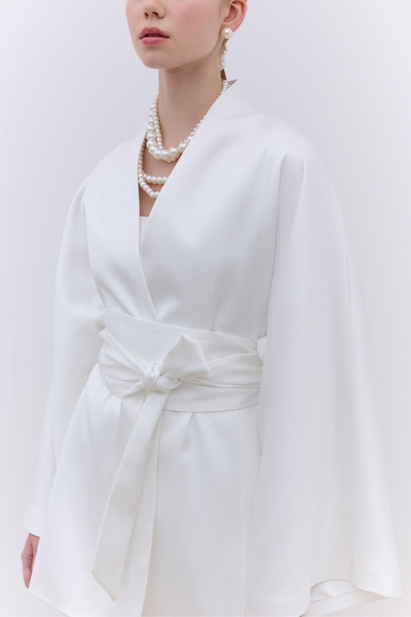 Manuka Satin Belted Kimono Ecru  - Image 3