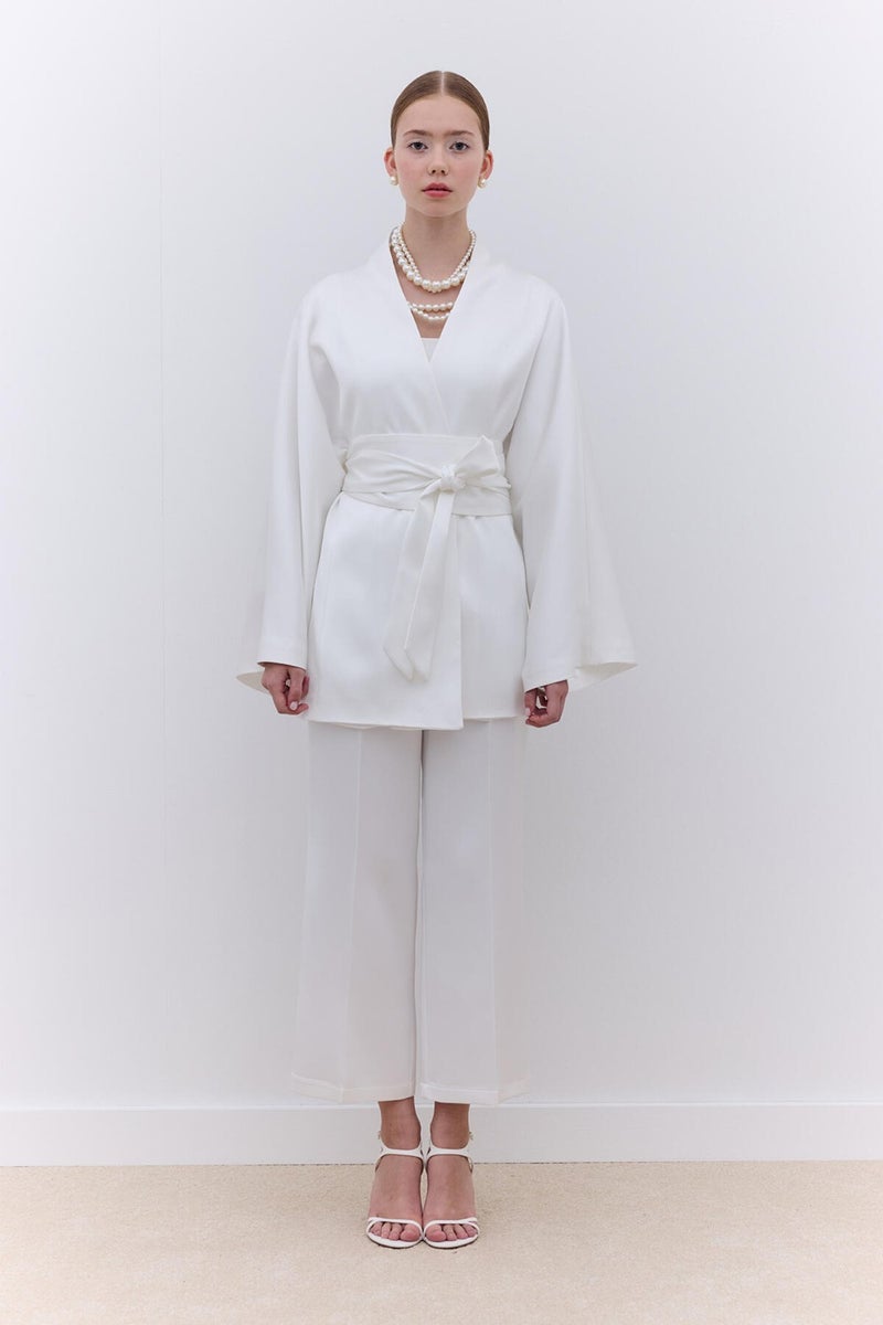 Manuka Satin Belted Kimono Ecru  - Image 2