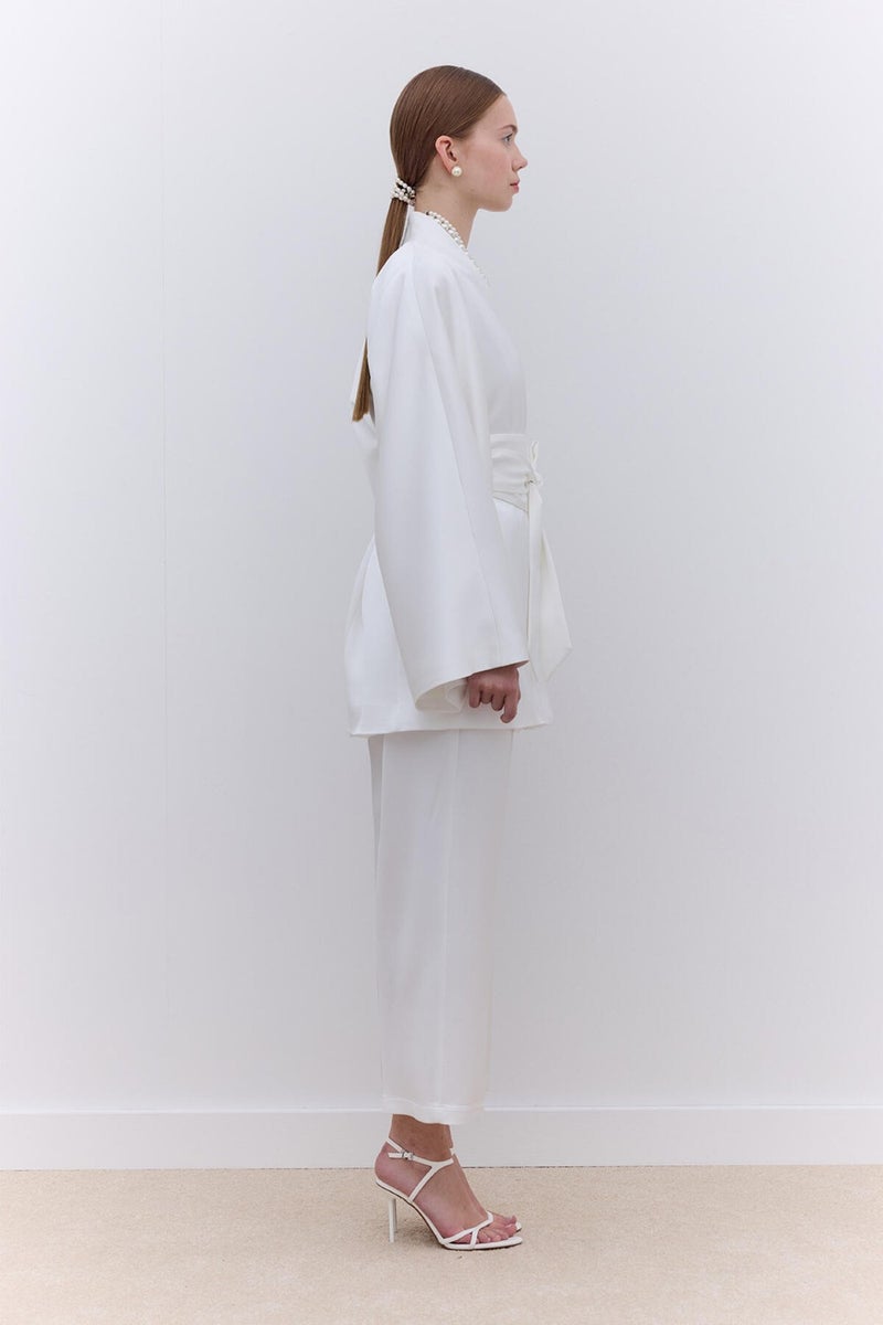 Manuka Satin Belted Kimono Ecru  - Image 4