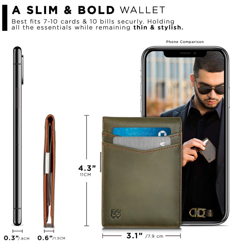 SERMAN BRANDS SERMAN BRANDS Money Clip Wallet - Mens Wallets slim Front Pocket RFID Blocking Card Holder Minimalist Mini Bifold (Salted Green Transformer)  - Image 3