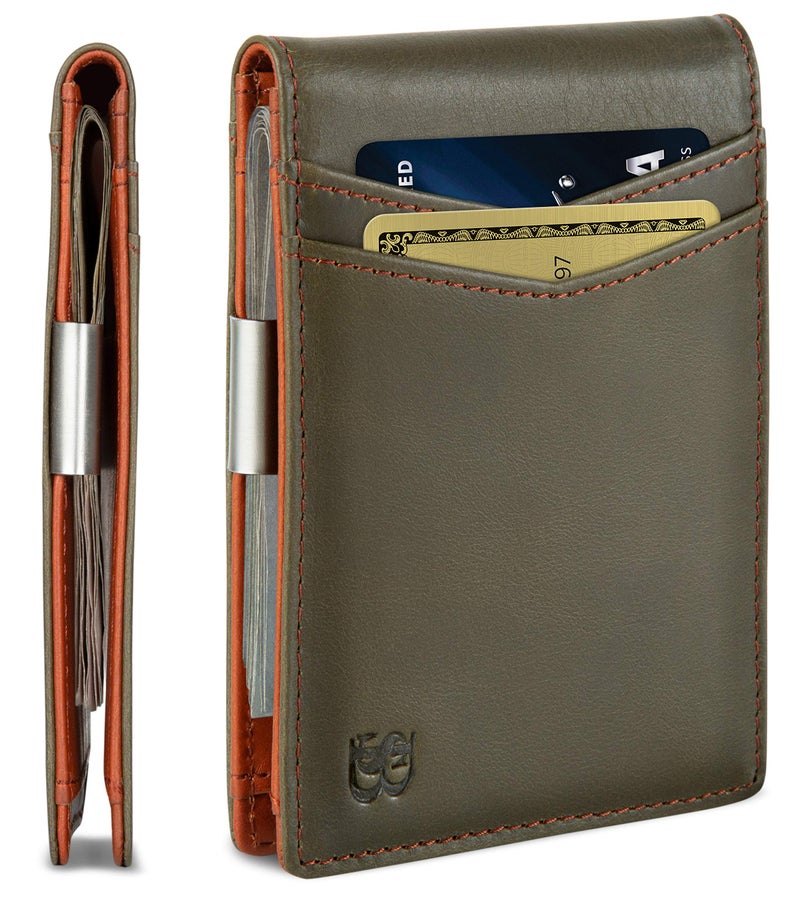 SERMAN BRANDS SERMAN BRANDS Money Clip Wallet - Mens Wallets slim Front Pocket RFID Blocking Card Holder Minimalist Mini Bifold (Salted Green Transformer)  - Image 1