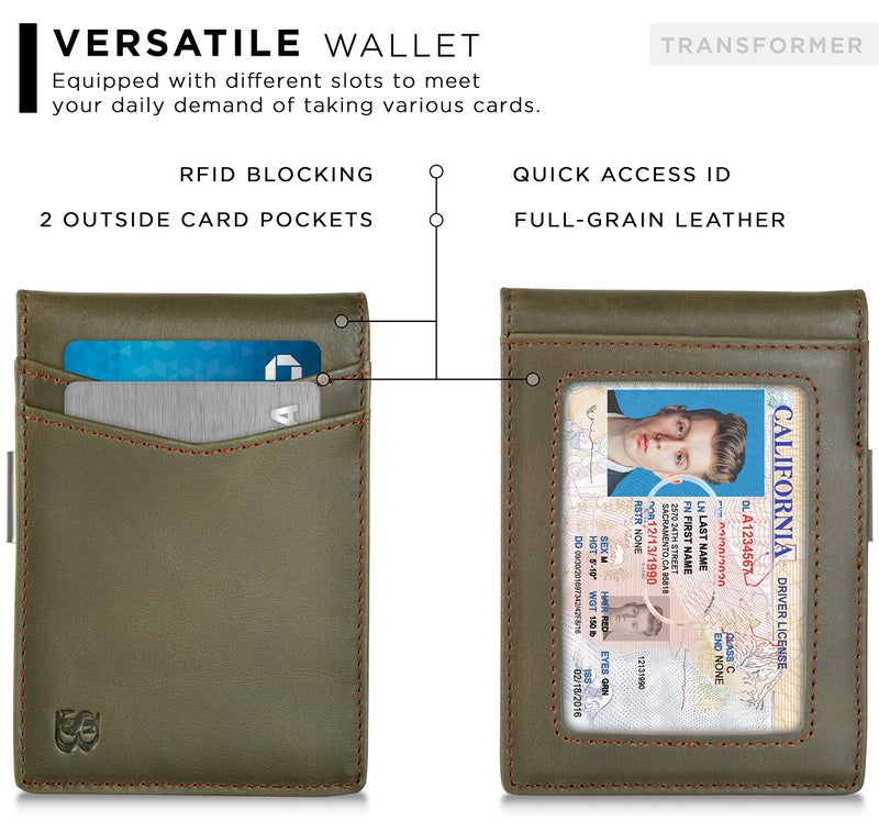SERMAN BRANDS SERMAN BRANDS Money Clip Wallet - Mens Wallets slim Front Pocket RFID Blocking Card Holder Minimalist Mini Bifold (Salted Green Transformer)  - Image 4