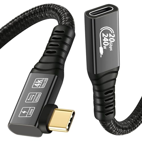 CHENLENIC 20Gbps USB C 3.2 Extension Cable, 90 Degree USBC 3.2 Gen2 Type-c Male to Female Extender Cable 4K@60Hz 240W Charging 20Gbps Data Transfer with External SSD eGPU (90 Degree Extension 20G 240W-0.25M) - Image 1