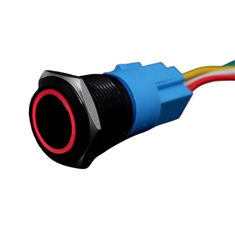 مفتاح ضغط ذاتي القفل 19 مم مع ضوء LED دائري أحمر 5 فولت 12 فولت 24 فولت 220 فولت - Image 2