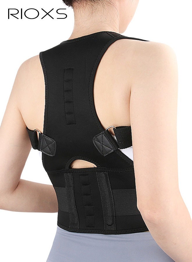 RIOXS Unisex Adults Back Brace, Breathable and Comfortable Spinal Correction Strap, Adjustable Support Strap, Lightweight Wearable Device, Suitable for Sitting, Office Work, Studying, and Reading, Black - Image 1