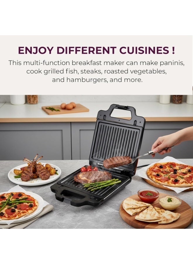 sokany Sandwich Maker 1400W 3in1 Versatile Interchangeable Grill and Making Breakfast Food Waffle Plates 2 Slice Non-stick Grill with Handle Locking, Overheat Protection - Image 5