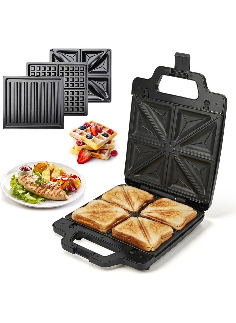 sokany Sandwich Maker 1400W 3in1 Versatile Interchangeable Grill and Making Breakfast Food Waffle Plates 2 Slice Non-stick Grill with Handle Locking, Overheat Protection - Image 4