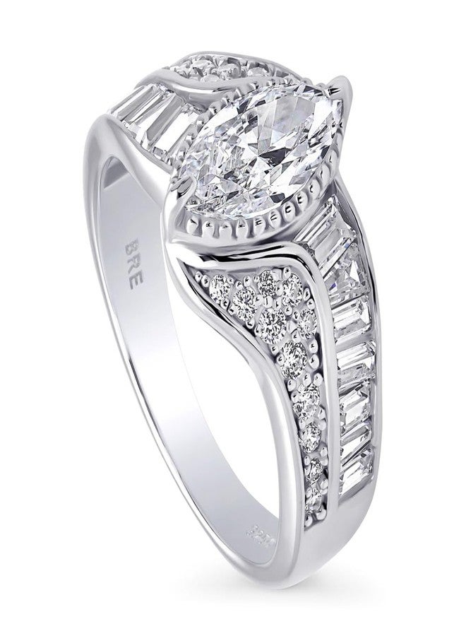 بيركيل خاتم زفاف/خطوبة من الفضة الإسترلينية من بيريكل، مرصع بحجر زركونيا مكعب بقصة ماركيز، بتصميم منسوج، للنساء، مطلي بالروديوم، مقاس 7 - Image 1