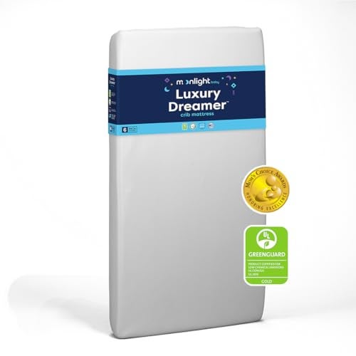 Moonlight Slumber Luxury Dreamer Crib Mattress DualSided 2Stage Baby and Toddler Mattress with Cool Memory Foam Layer and Breathable Mattress Cover Hypoallergenic and Waterproof 52x275x6