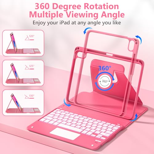 TaIYanG Touchpad for iPad A16 11th/10th Generation Case with Keyboard, 7 Color Backlit 360 Rotation Cover with Pencil Holder,Detachable Keyboard for iPad 11 inch 2025/10th Gen 10.9'' 2022 (Watermelon Red) - Image 4