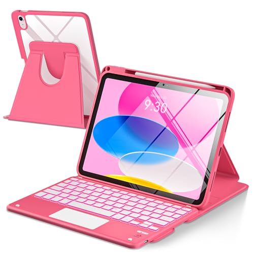 TaIYanG Touchpad for iPad A16 11th/10th Generation Case with Keyboard, 7 Color Backlit 360 Rotation Cover with Pencil Holder,Detachable Keyboard for iPad 11 inch 2025/10th Gen 10.9'' 2022 (Watermelon Red) - Image 1