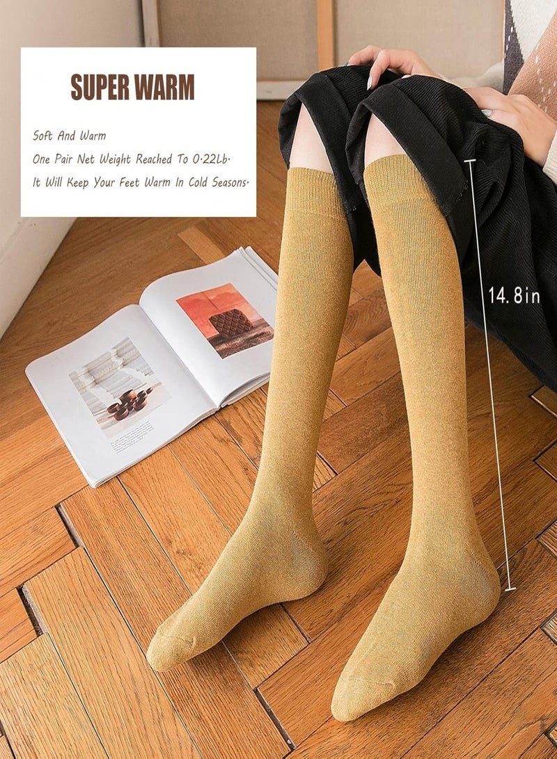 TsujiYa - Calcetines largos de invierno para mujer, hasta la rodilla, gruesos, cálidos, paquete de 4 calcetines térmicos (tamaño 6-9)  - Image 3