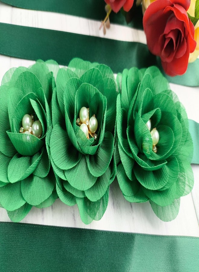 Oyabridal Hunter Green Chiffon Flower Girl Sash Belt,Pearls Sash Beltsfor Bridesmaid Dresses (Hunter Green) - Image 4