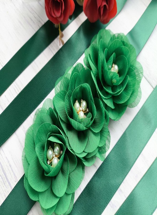 Oyabridal Hunter Green Chiffon Flower Girl Sash Belt,Pearls Sash Beltsfor Bridesmaid Dresses (Hunter Green) - Image 2