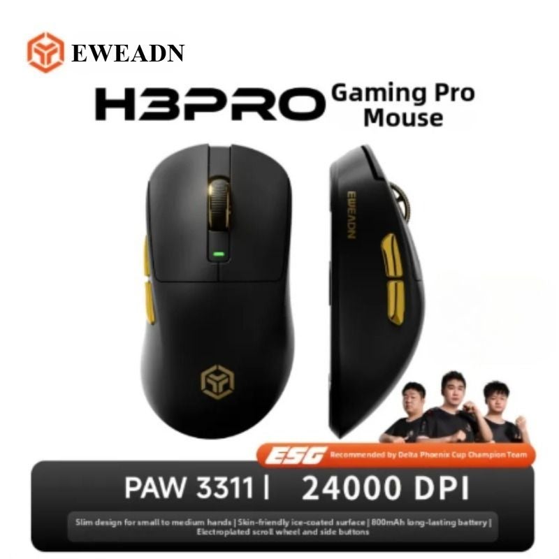 Eweadn H3 Pro Ergonomic Lightweight Tri-Mode Bluetooth Mouse, Black - Image 1