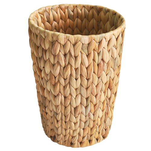 Coeusy Wicker Trash Can,Small Bathroom Trash Can,Water Hyacinth Wicker Waste Basket for Bathroom,Boho Waste Basket for Bedroom,Home Office,Compact Spaces(2 Gallon Round) - Image 1