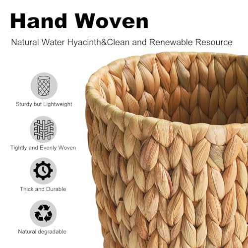 Coeusy Wicker Trash Can,Small Bathroom Trash Can,Water Hyacinth Wicker Waste Basket for Bathroom,Boho Waste Basket for Bedroom,Home Office,Compact Spaces(2 Gallon Round) - Image 5