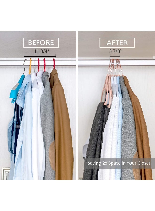 MIZGI Premium Velvet Hangers - Pack of 50 - Blush Pink - Copper/Rose Gold Hooks - Non-Slip Suit Hangers, Clothes Hangers Bonus Accessory Bar for Suits, Pants, Dresses, one size - Image 5