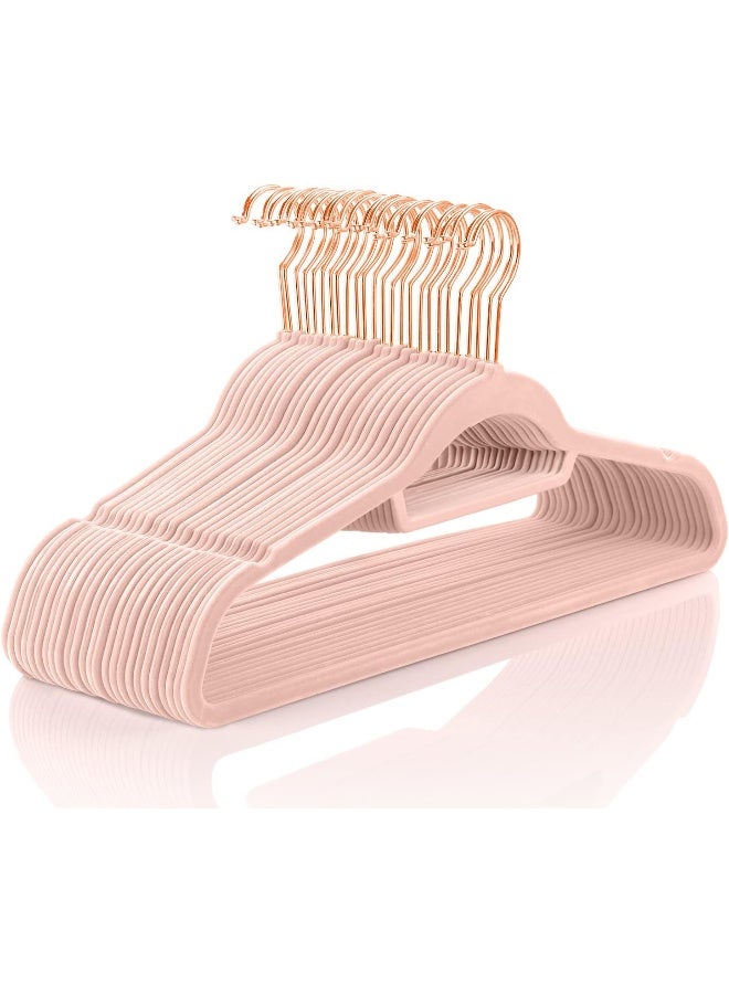 MIZGI Premium Velvet Hangers - Pack of 50 - Blush Pink - Copper/Rose Gold Hooks - Non-Slip Suit Hangers, Clothes Hangers Bonus Accessory Bar for Suits, Pants, Dresses, one size - Image 1