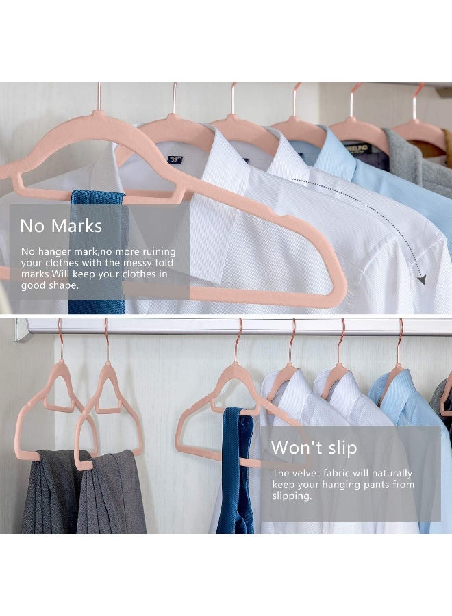 MIZGI Premium Velvet Hangers - Pack of 50 - Blush Pink - Copper/Rose Gold Hooks - Non-Slip Suit Hangers, Clothes Hangers Bonus Accessory Bar for Suits, Pants, Dresses, one size - Image 4