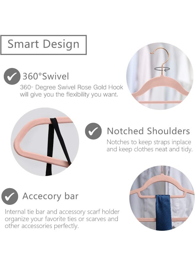 MIZGI Premium Velvet Hangers - Pack of 50 - Blush Pink - Copper/Rose Gold Hooks - Non-Slip Suit Hangers, Clothes Hangers Bonus Accessory Bar for Suits, Pants, Dresses, one size - Image 3
