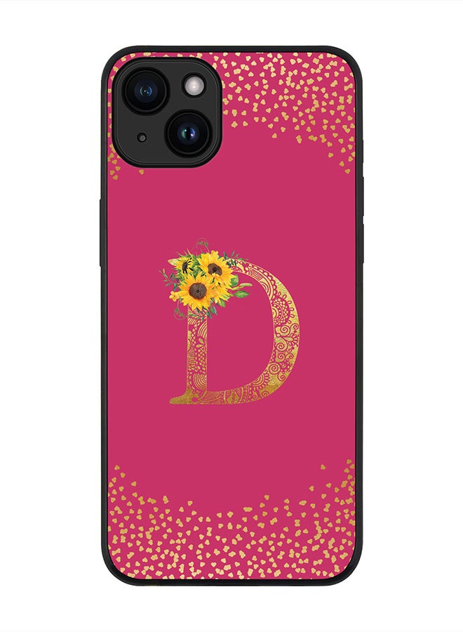 Stylizedd Cover for iPhone 15 Plus Case , Rugged Black Slim fit Phone Cases   -Custom Monogram Initial Letter Mandala Floral Pattern Alphabet-D (Dark Pink Rose) - Image 1