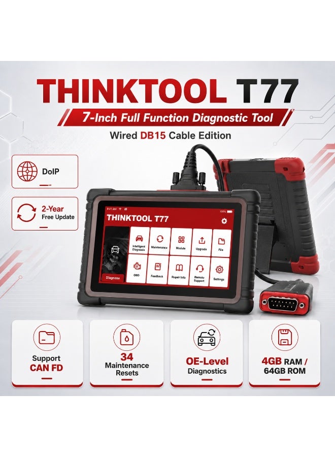 Thinkcar ThinkTool T77 7-Inch Full System Diagnostic Scanner with DoIP CAN FD Coding & Reset Functions - Image 1