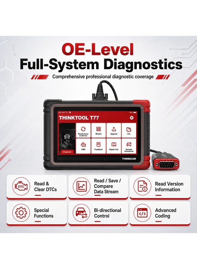 Thinkcar ThinkTool T77 7-Inch Full System Diagnostic Scanner with DoIP CAN FD Coding & Reset Functions - Image 3