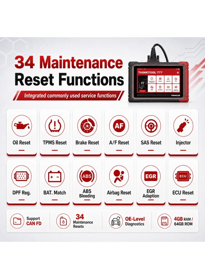 Thinkcar ThinkTool T77 7-Inch Full System Diagnostic Scanner with DoIP CAN FD Coding & Reset Functions - Image 4