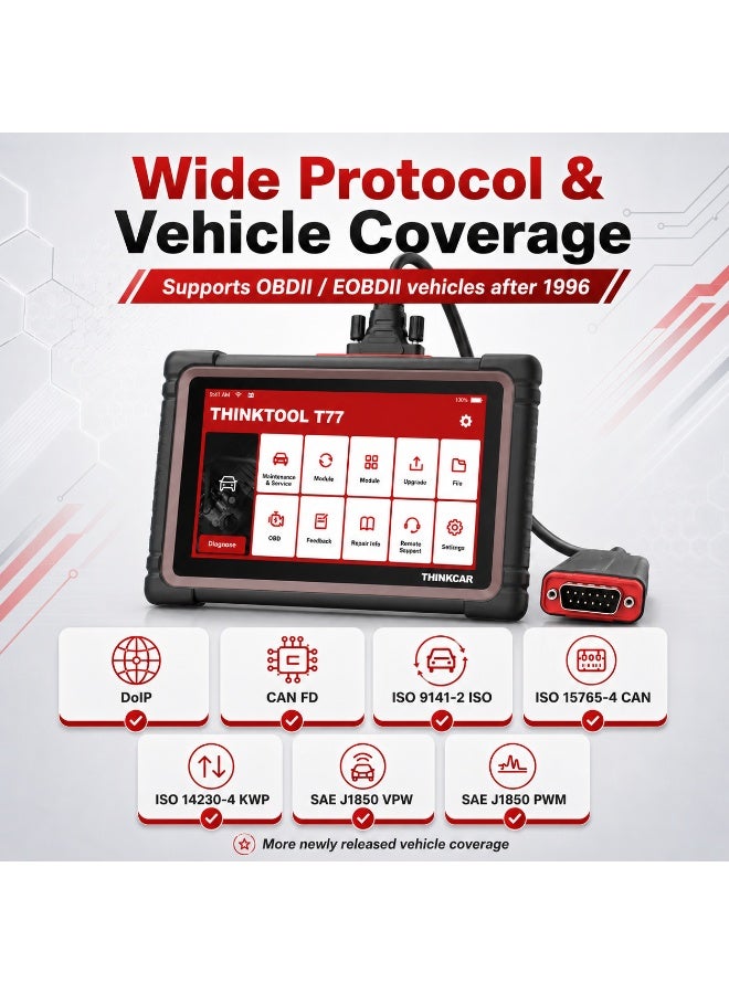 Thinkcar ThinkTool T77 7-Inch Full System Diagnostic Scanner with DoIP CAN FD Coding & Reset Functions - Image 2