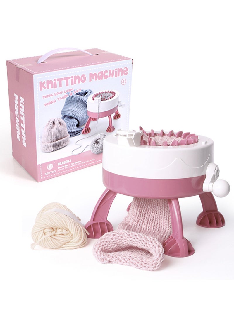 Light Pink Children'S Small Hand-Cranked Knitting Machine, Diy Creative Wool Hat Scarf Socks Rotary Double-Layer Knitting Machine Kit, Suitable For Adults And Children  - Image 1