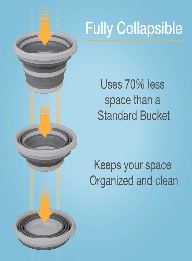 BROOKSTONE, Slim Collapsible Bucket for Mopping, 2.6 Gallons (10L), Home Mop Cleaning or Car Washing, Fishing, or Camping, with Smart Space Saving Design, Round Dark Gray - Image 2