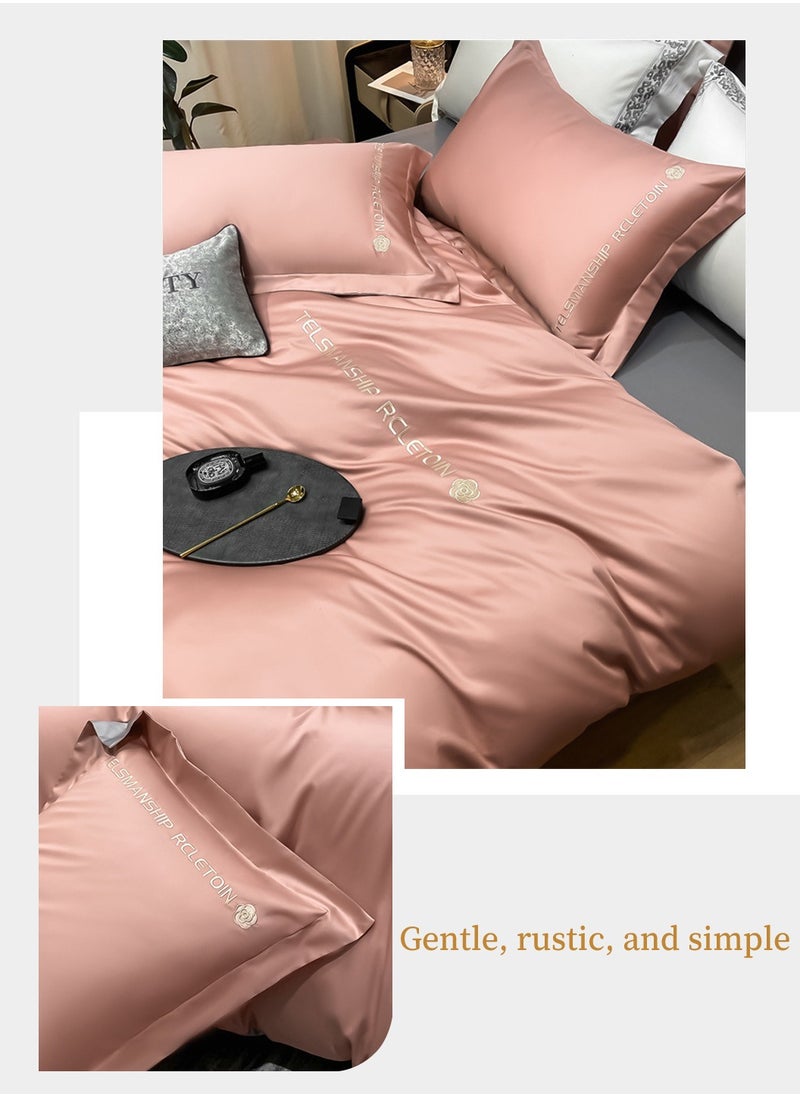 LEOKOR - 4PCS Soft Silk Bedding Duvet Cover Set, Skin-Friendly Breathable Comforter Set, Satin Sheet Set Include Quilt Cover With Zipper Closure, Bed Sheet and 2 Pillowcase - Image 1