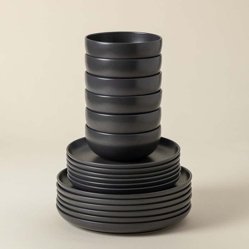 Casafina 18Piece Stoneware Place Setting Service for 6 with Cereal Bowls  Pacifica Collection Seed Grey Microwave  Dishwasher Safe - Image 1