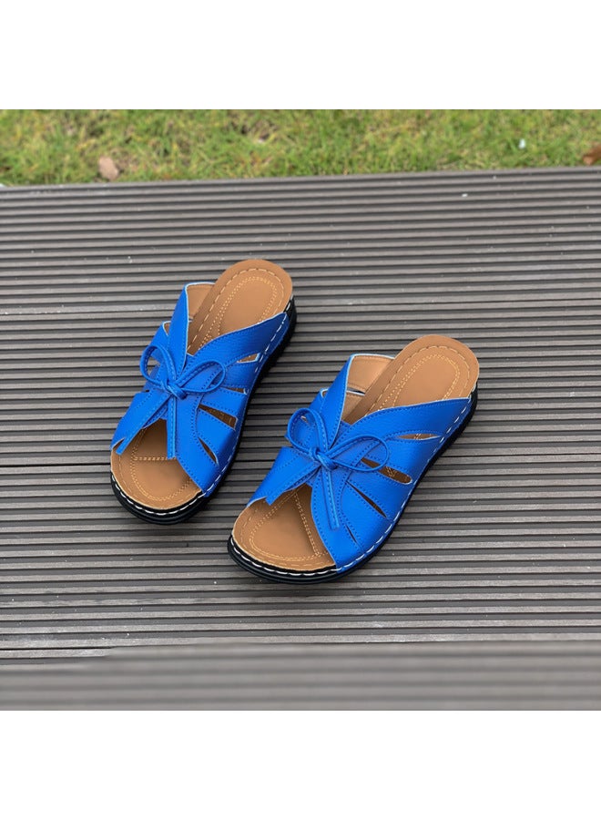 Bow Flat Hollow 20 Slippers Wedge Slippers Fish Mouth Solid Color Plus Size Swing Line 23 New