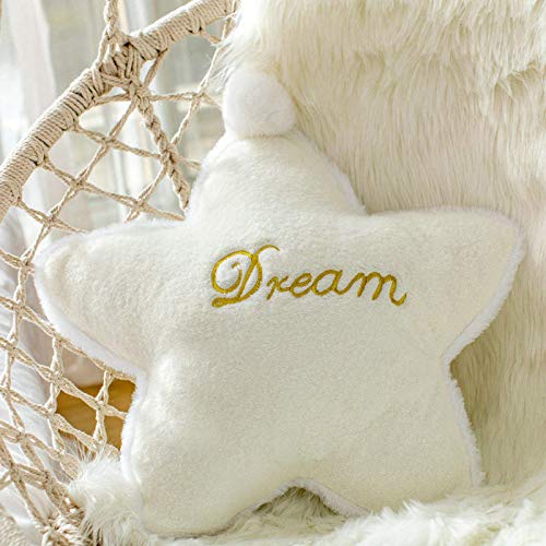 Peach Cuddle Polyester Cute Star Shaped Fluffy Fur Velvet Cushion For Kids Room, Living Room, Bedroom, Luxury Furnishing (35X35 Cm, White) - Image 1