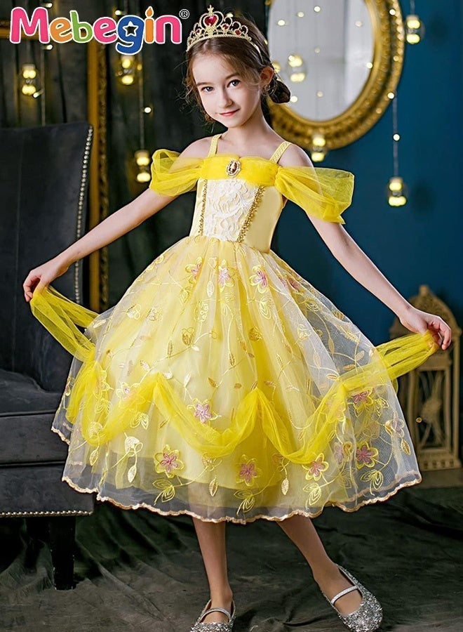MEBEGIN Girls Stylish Tutu Dress Set with Wand, Gloves, Garland and Jewelry, Fancy Elegant Princess Dress with Floral Embroidery, Off Shoulder Tulle Dress for Girls, Suitable for Party, Birthday, Funfair, Stage Performance, Cosplay and Any Other Special Occasions - Image 2