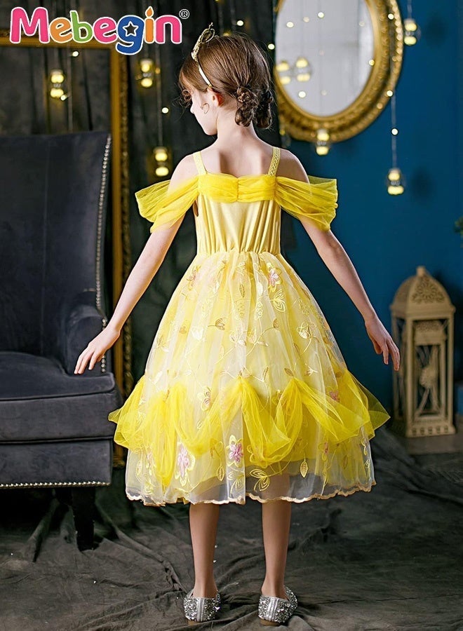 MEBEGIN Girls Stylish Tutu Dress Set with Wand, Gloves, Garland and Jewelry, Fancy Elegant Princess Dress with Floral Embroidery, Off Shoulder Tulle Dress for Girls, Suitable for Party, Birthday, Funfair, Stage Performance, Cosplay and Any Other Special Occasions - Image 3